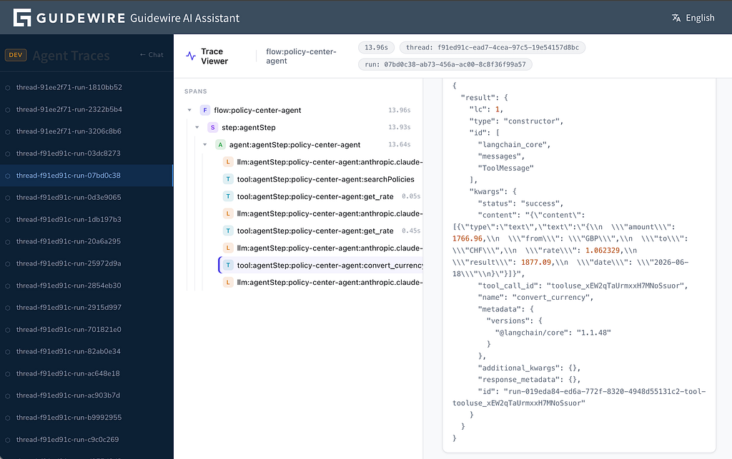 Example of the interface with all agent logs