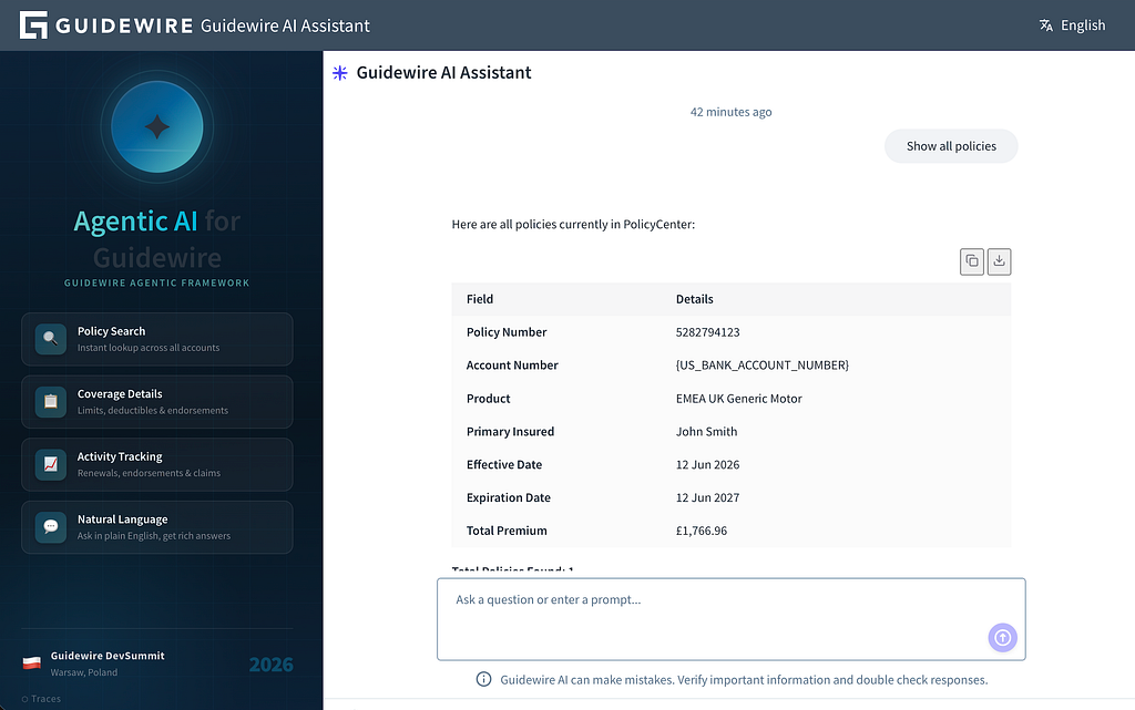 Example of PII redaction in Account Number field