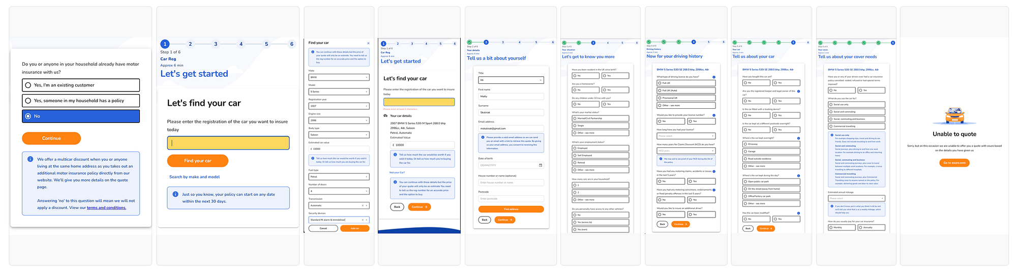 Second insurer's quote journey example