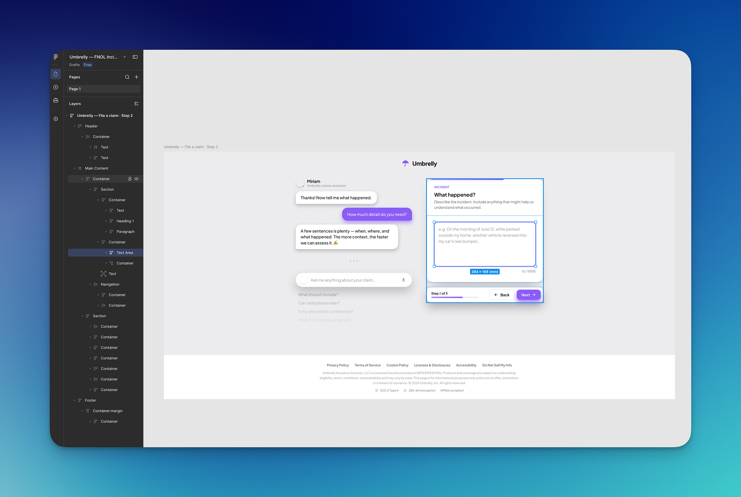 Umbrelly UI screens exported into Figma