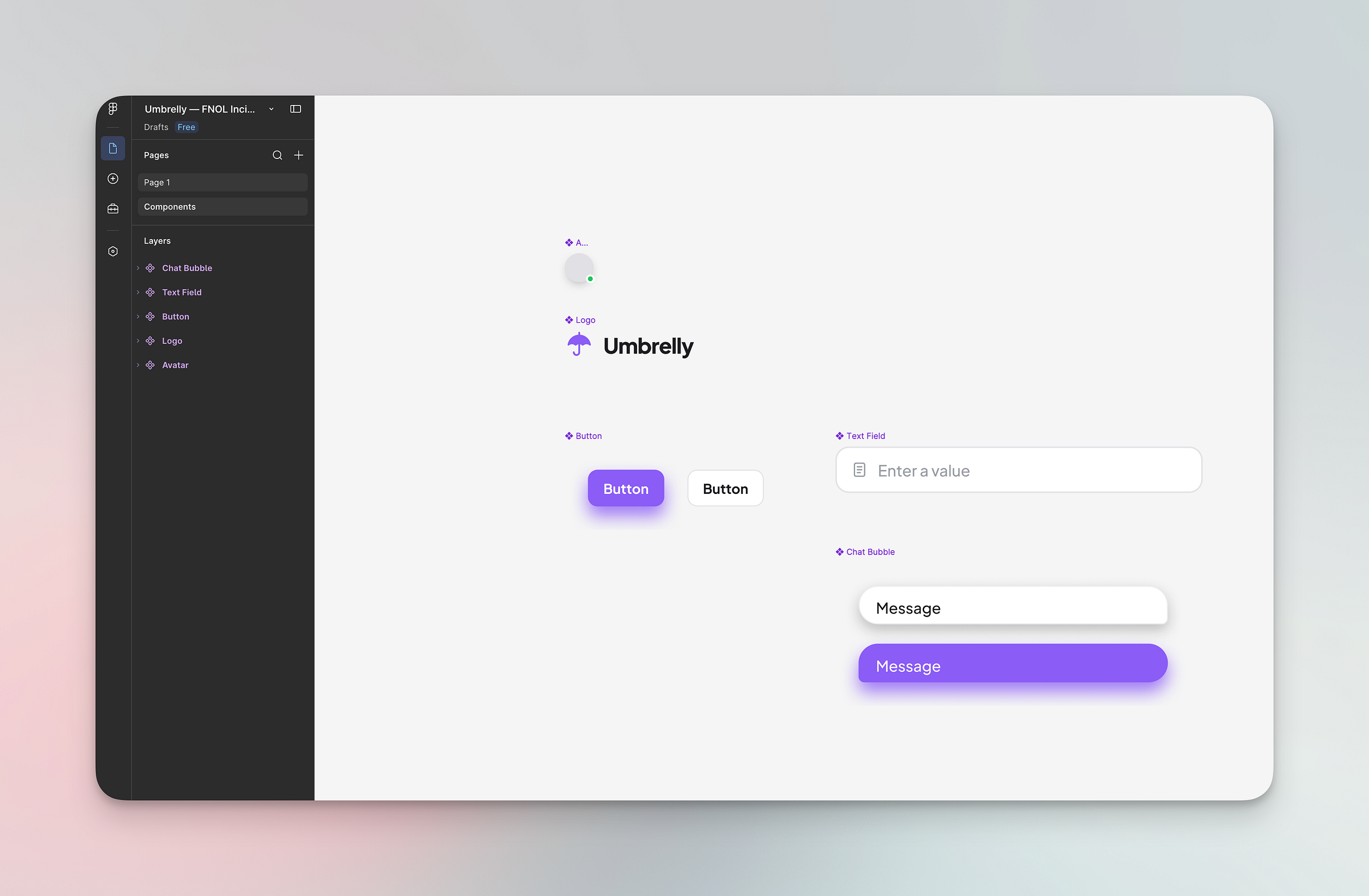 Figma design system components generated from the prototype