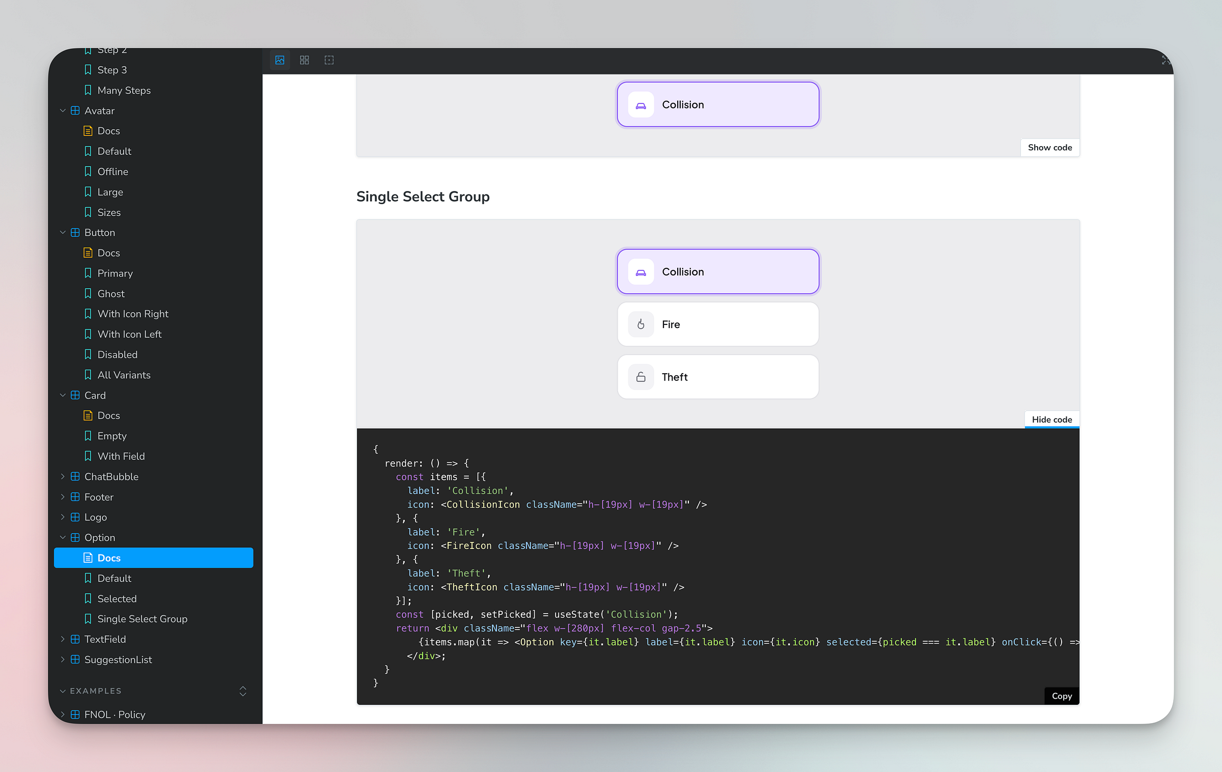 Tailwind-based Storybook components with their controls